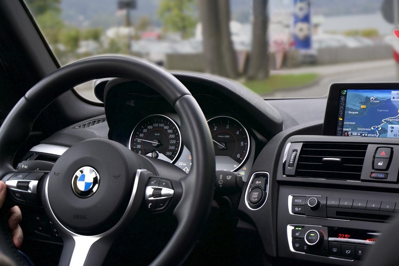 View from the driver's seat of a car on a Houston road